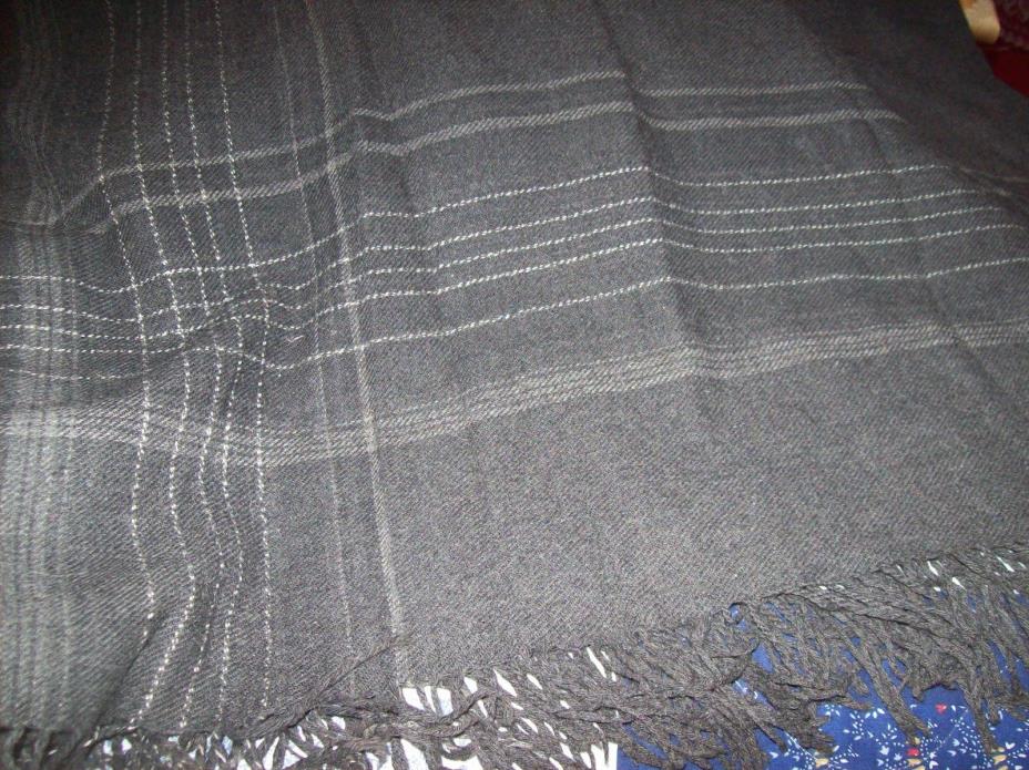 Vintage gray/ white fine  wool plaid throw 65