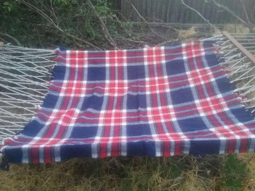Vintage Wool (or blend) Blanket Throw soft blue red white yellow plaid classic