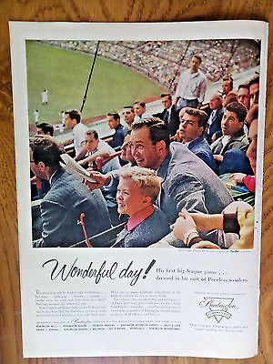1956 Burlington Industries Ad Wonderful Day Baseball Father Son at Ballpark