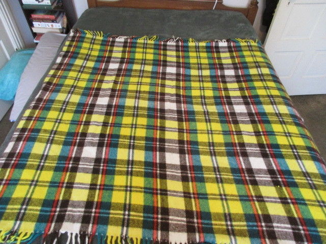 Vintage Black & Gray Wool Throw - Multi-Colored - Fringed