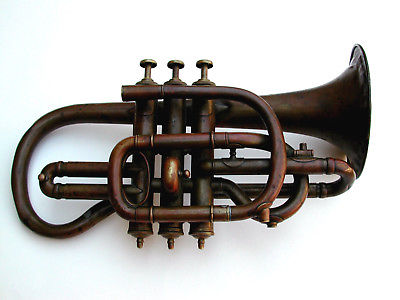 Antique Bohland & Fuchs, Circa 1890, Copper Cornet Stenciled By Dyers - MUST SEE
