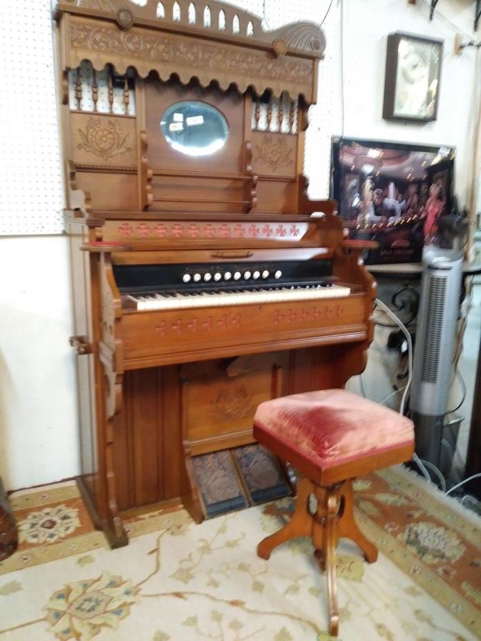 Antique Victorian Parlor Pump Organ Cornish & Co Washington N J Working & Chair!