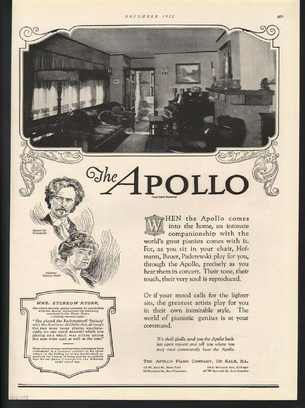 1922 APOLLO PLAYER PIANO SING DANCE MUSIC CONCERT RYDER BAUER ADMIC-093