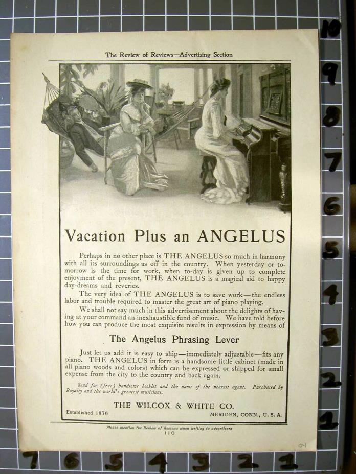1904 WILCOX ANGELUS PHRASING LEVER PRACTICE MERIDEN CT MUSIC DANCE  FA03FA032