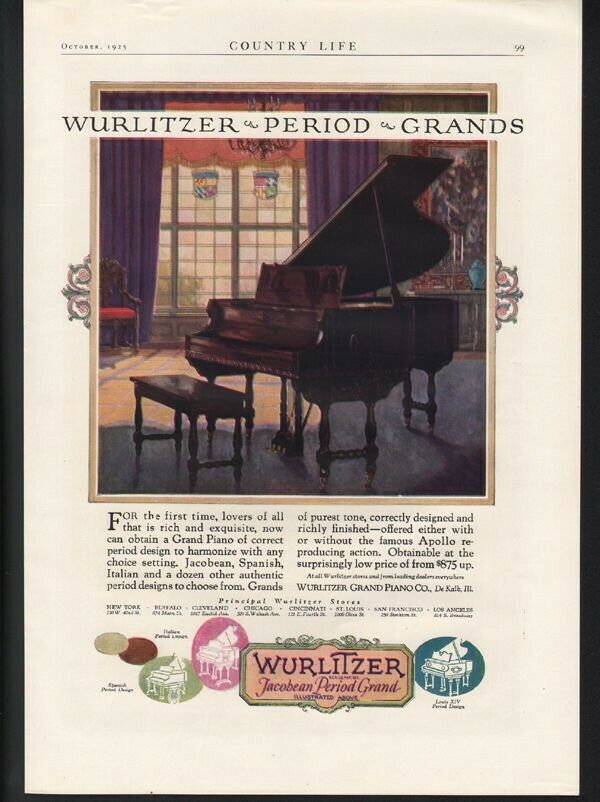 1925 WURLITZER PERIOD GRAND PIANO MUSIC DANCE DESIGN PERIOD SOUND AD 22713