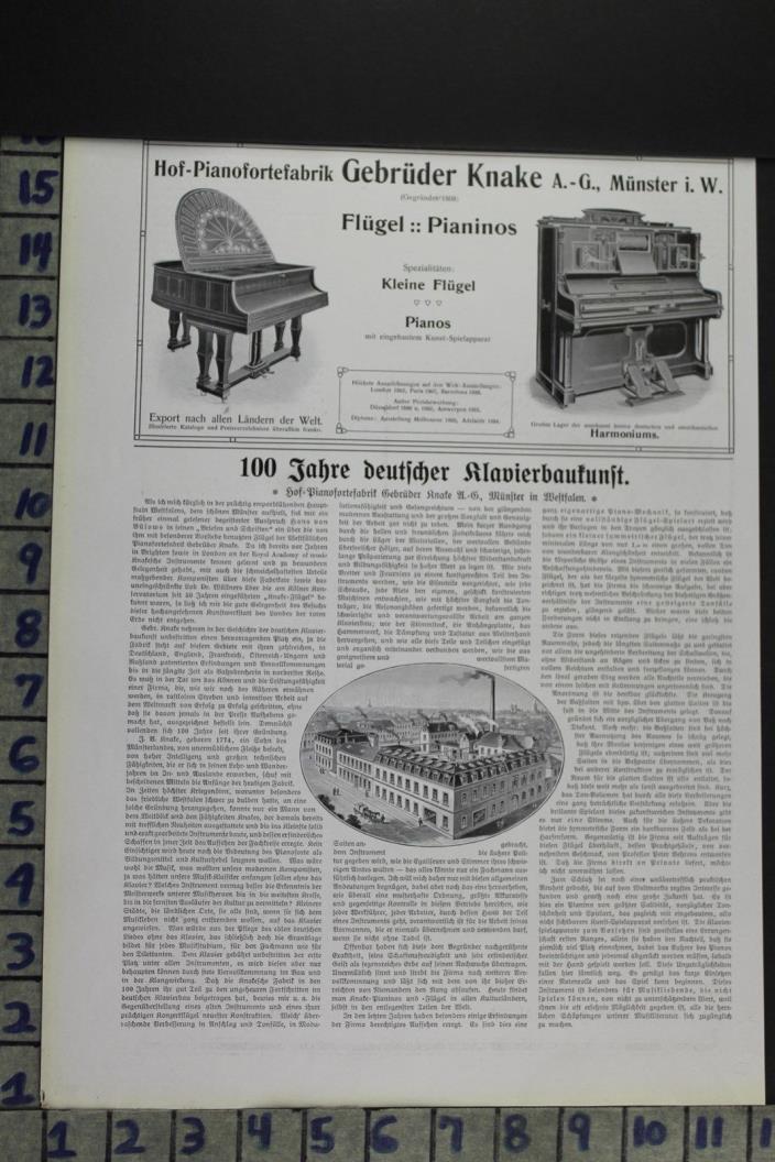 1907 MUSIC GERMAN GRAND PIANO INSTRUMENT GEBRUDER KNAKE VINTAGE AD DZ079
