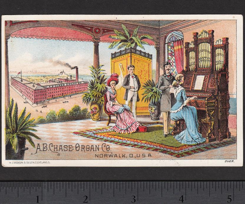 Chase Organ Norwalk Parlor Factory View 1800's Victorian Advertising Trade Card
