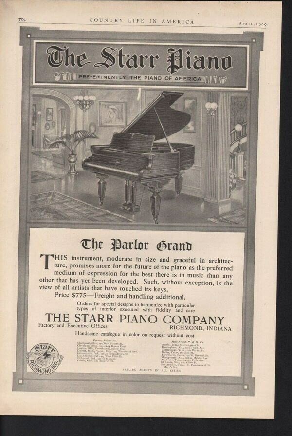 1909 STARR PIANO MUSIC PLAY RICHMOND INSTRUMENT HOUSE 14121