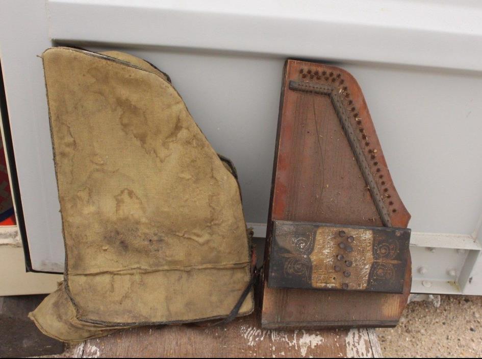 Mandolin Guitar Harp Zither Antique Instrument Original Canvas Case For Parts