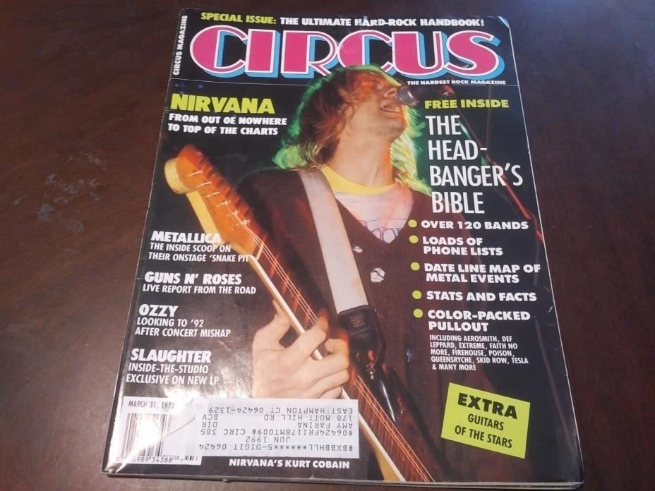 Vintage Circus Mag Mar 1992 !! Metallica,Motley Crue,GnR,Ozzy,Pearl Jam,Nirvana