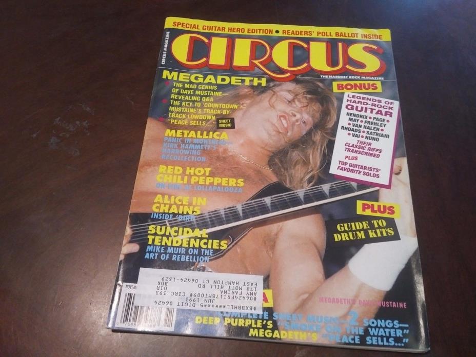 Vintage Circus Mag Nov 1992 !! Metallica,Motley Crue,Chilli Peppers, Alice in Ch