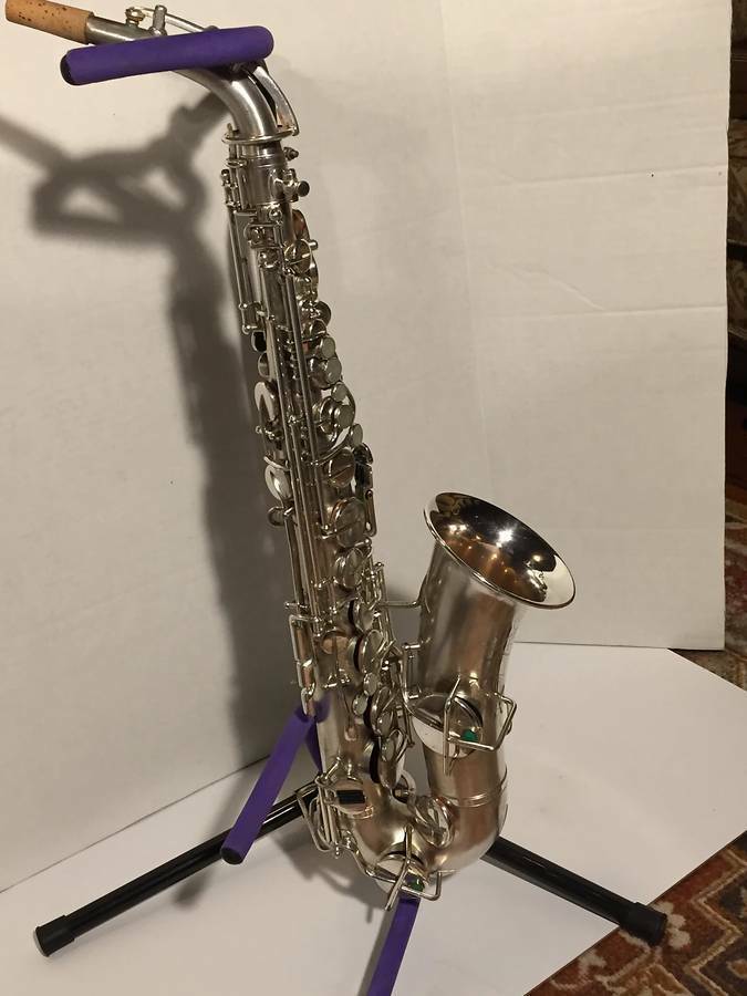 Vintage 1927 Buescher Silver True Tone Curved Alto Excellent Condition W/Case