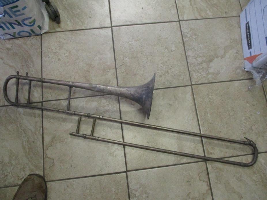 Antique TROMBONE marked M. DUPONT PARIS for restoration or decor