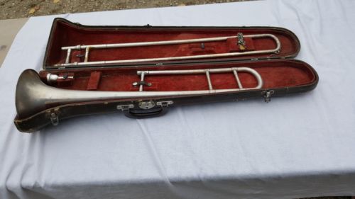 ANTIQUE GRAND RAPIDS USA TROMBONE SILVER ,114361,ORIGINAL CASE,vincent bach mp