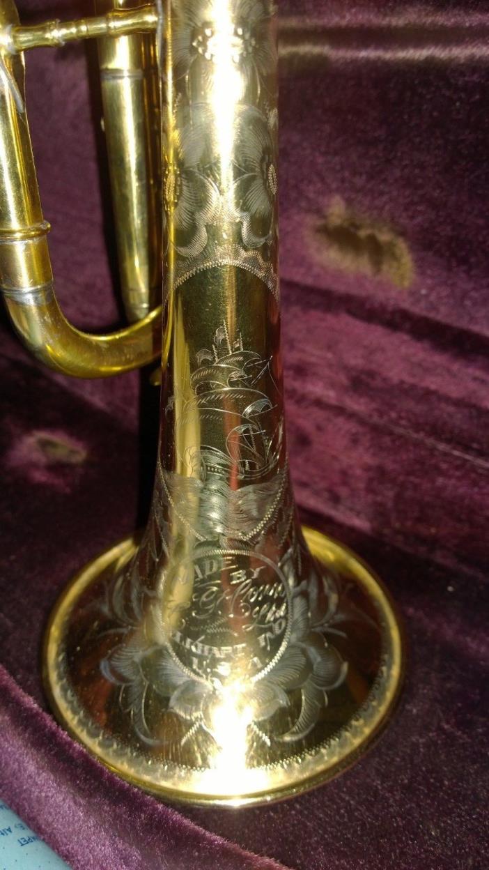 Conn Cornet 1921 rare ship engraving  24K gold plated