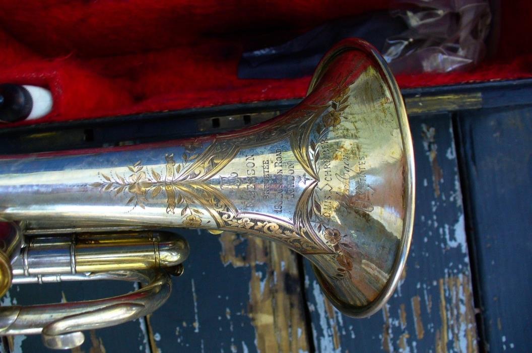 RARE ENGLISH Bb CORNET by F BESSON BREVETTE- MADE CIRCA 1875 ! ORIGINAL CASE