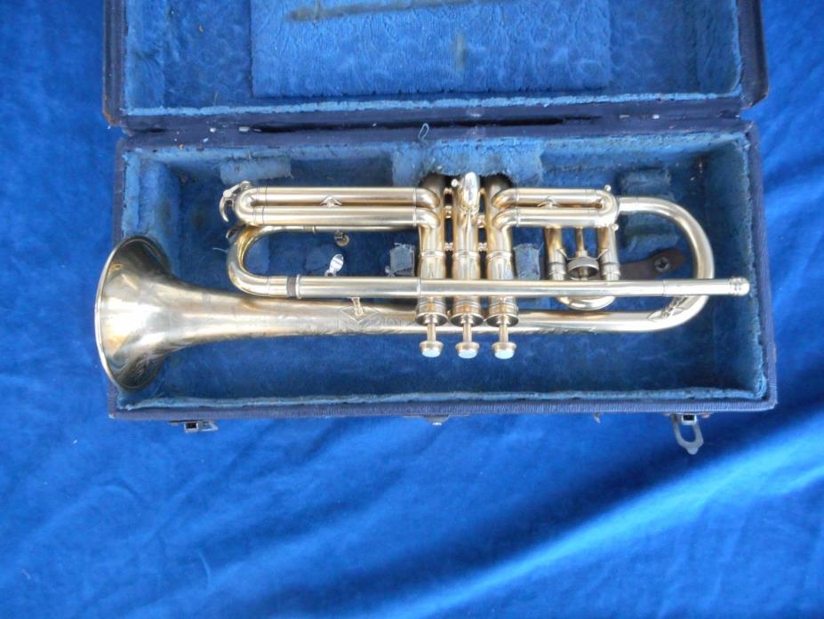 Vintage 1921 Conn New Wonder Gold Plated Cornet w/ Engraving