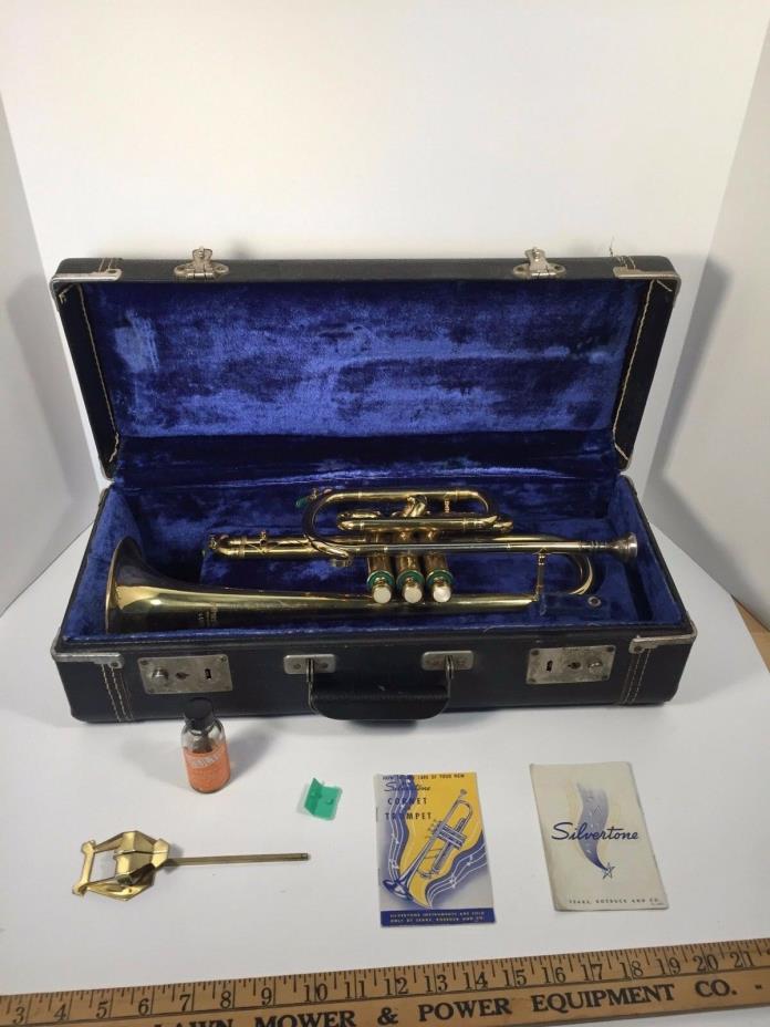 Vintage Silvertone Cornet / Trumpet and Case by Sears Roebuck -   Made in France