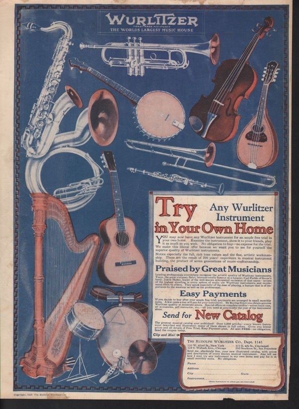 1927 WURLITZER INSTRUMENTS MUSIC BAND ORCHESTRA GUITAR15191