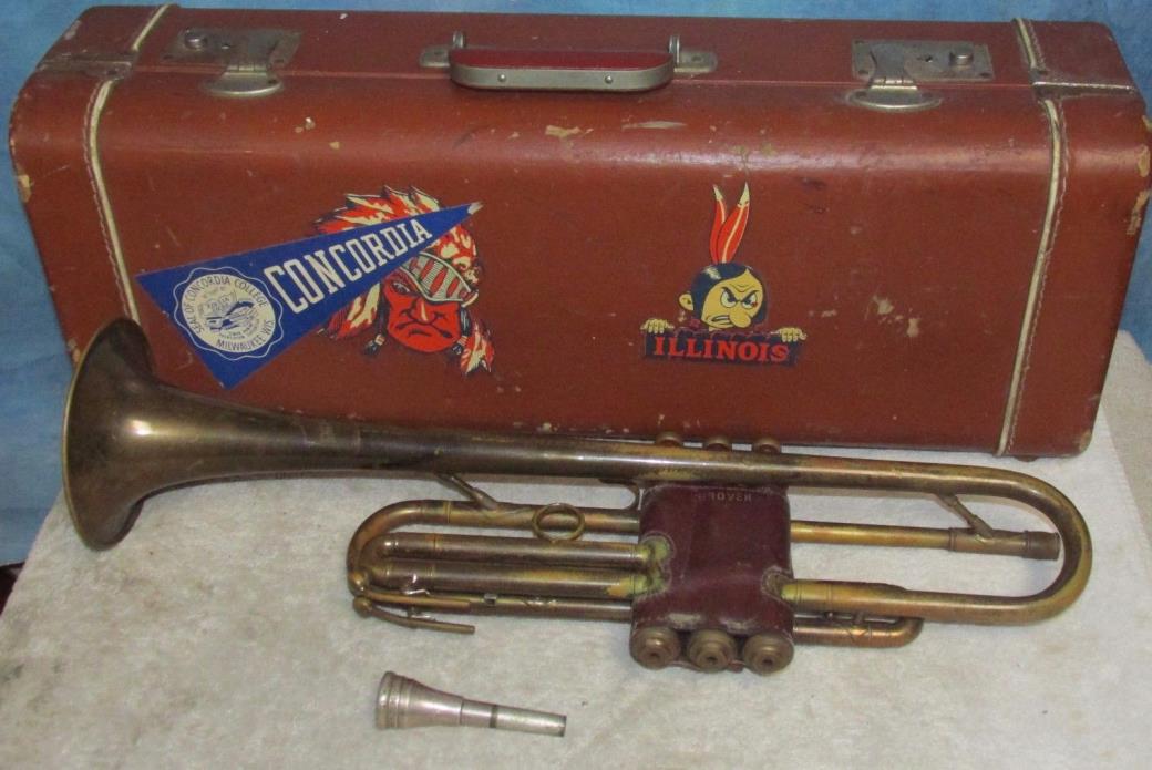 Vtg ROBBIE & SONS Trumpet/Horn w/Getzen Mouthpiece/Case U of I/Concordia J0613