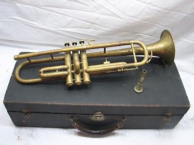 Antique Henry Pourcelle Trumpet w/Case Bruno & Son
