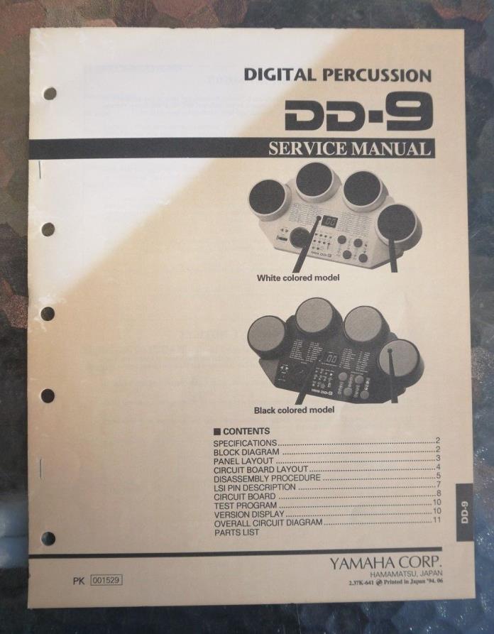 Yamaha Digital Percussion DD-9 Service Shop Manual Schematics Parts List DD9