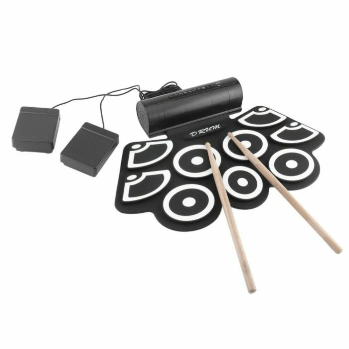 Beginner Roll Up Electric Drum Set USB MIDI Speakers Foot Pedals Drum Sticks Pad