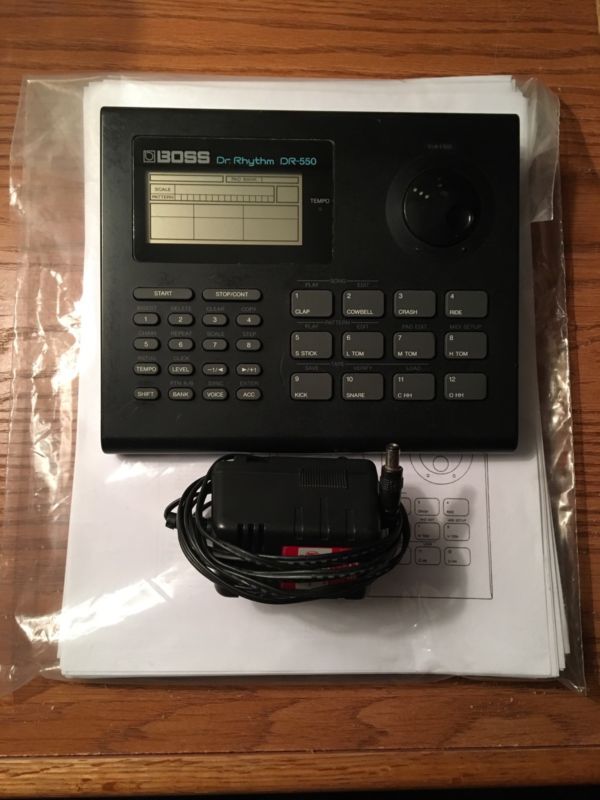 BOSS DR-550 VINTAGE ELECTRONIC DRUM MACHINE POWER SUPPLY ROLAND DR RHYTHM MANUAL