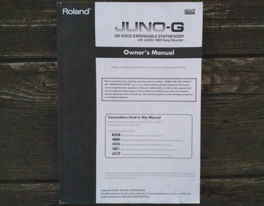 Roland JUNO-G  synthesizer owners manual / Clean Condition