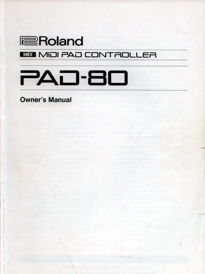 Roland PAD-80 MIDI PAD CONTROLLER Owners Manual