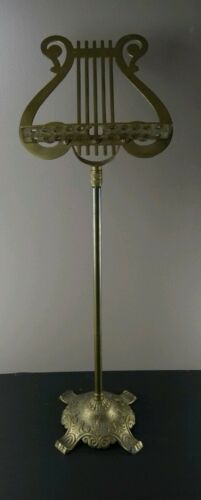 Vintage Brass Lyre Sheet Music Stand Adjustable Harp Scroll Music Book Ornate