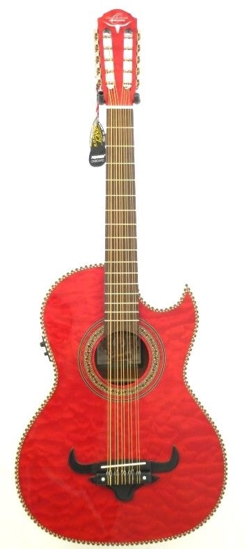 Oscar Schmidt Model OH32SEQTR Trans Red Acoustic Electric Bajo Quinto w/Bag -NEW