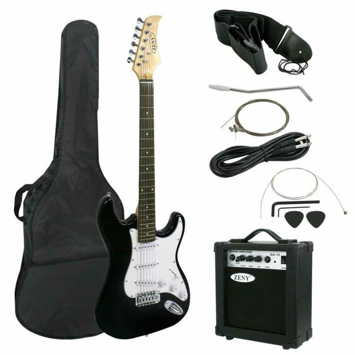 Full Size Electric Guitar with Amp, Case Beginner Starter Package black