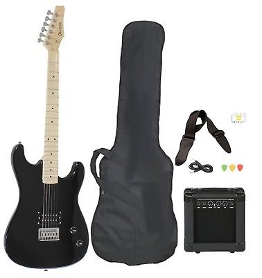 Full Size Black Electric Guitar with Amp, Case and Accessories Pack Beginner