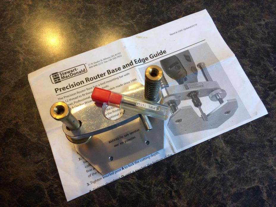 Precision Stew Mac Routerbase and Edge Guide with 3/64 Carbide bit