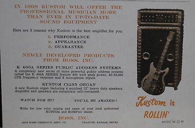1968 Kustom electric guitar amplifiers print ad