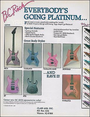 B.C. Rich Bich Warlock Bass ST STB Ironbird Guitars 1988 ad 8 x 11 advertisement