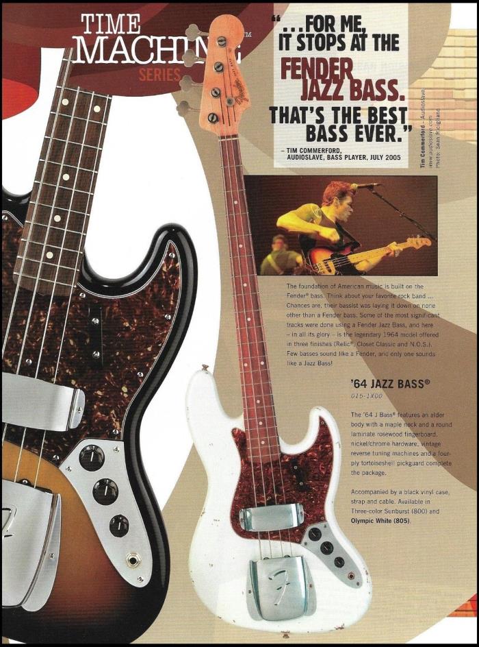 Fender Time Machine Series '64 Jazz Bass Guitar ad w/ Audioslave Tim Commerford