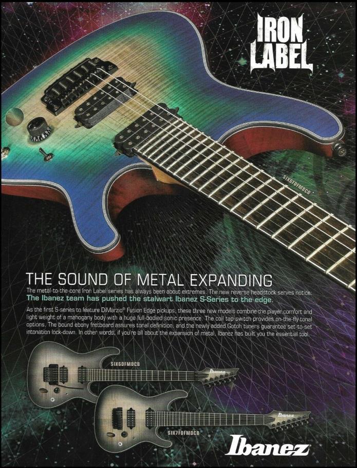 Ibanez S-Series Iron Label electric guitar 8 x 11 advertisement 2016 ad print