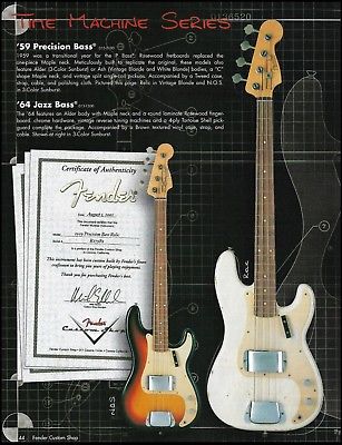 Fender Time Machine Series '59 Precision & '64 Jazz Bass Guitar 8 x 11 ad print