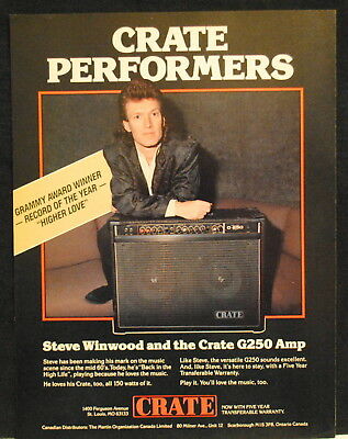 1987 Steve Winwood uses a Crate G250 amplifier photo print ad