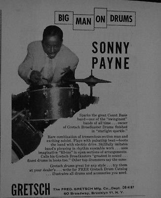 1957 Sonny Payne Plays Gretsch Broadkaster Drums with Count Basie print ad