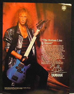1989 Billy Sheehan plays a Yamaha RBX Bass guitar print ad