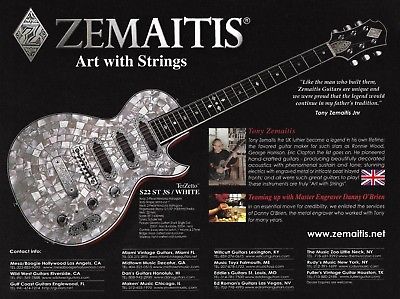 The Tony Zemaitis S22 ST 3S White Mono-Cut Guitar ad 8 x 11 advertisement print
