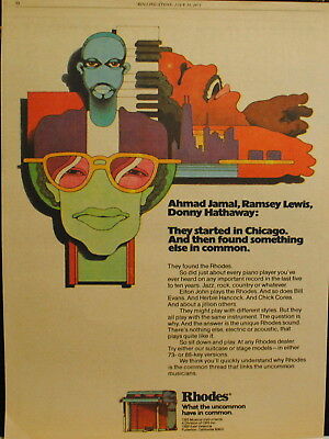 1975 Ahmad Jamal Ramsey Lewis Donny Hathaway Rhodes keyboards cartoon print ad