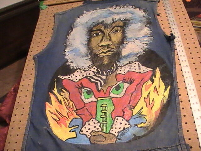KILLER ORIGINAL 1975 JIMI HENDRIX HAND PAINTED DENIM LEVIS JACKET PANEL SIGNED