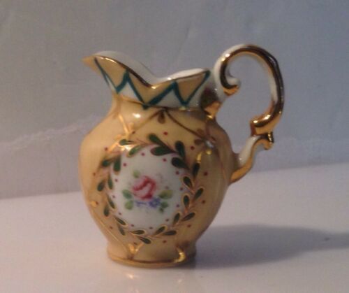 Vintage Miniature Porcelain Creamer Pitcher Gold Trim, Roses