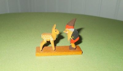 Vtg Erzgebirge Carved Miniature: Dwarf Speaks to Deer EMIL HELBIG GDR Germany