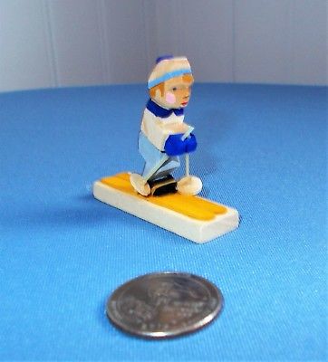 Vtg Erzgebirge Carved Miniature: Little Boy on Skis by EMIL HELBIG GDR Germany