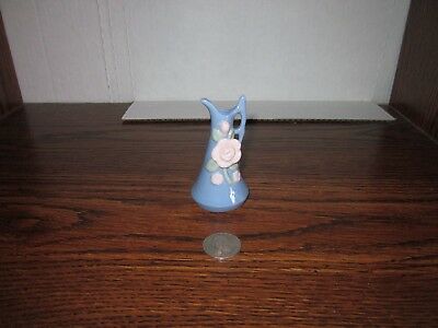 Decorative miniature pitcher blue with pink roses design made in Occupied Japan